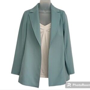 Worth Blue Cashmere Wool Blend Long Line Open Front Jacket